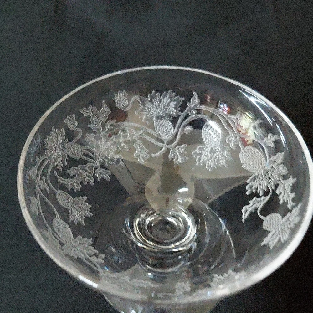 Elegant Clear Glass Dessert Bowls with Floral Etching